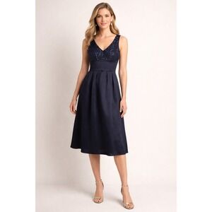Talbots Satin Beaded Cocktail‎ Dress 4 Elegant Occasion Wedding Guest Celestial